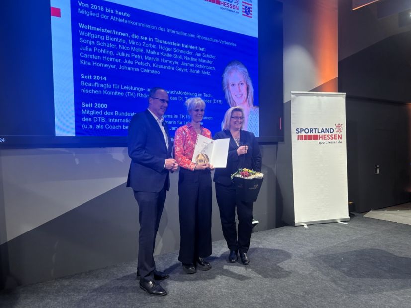 v.l. Peter Beuth (Hessischer Minister des Inneren und für Sport), Katja Homeyer, Juliane Kuhlmann (Präsidentin Landessportbund Hessen e.V.)    Bild: Sportkreis Rheingau-Taunus