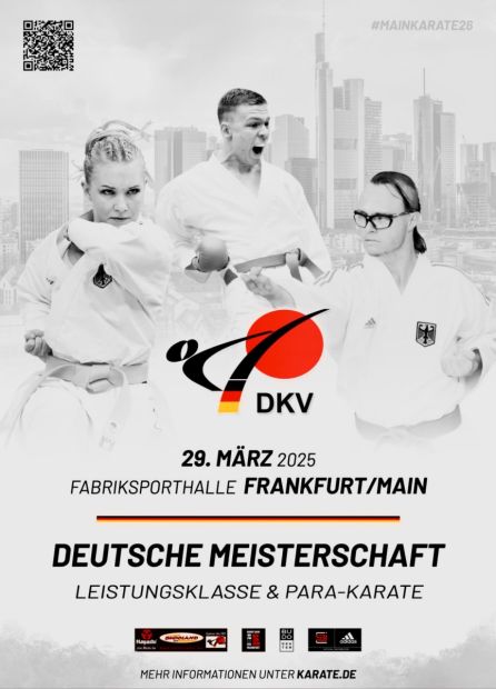 Offizieller Flyer zur Deutschen Meisterschaft der Leistungsklasse & PARA-Karate 2025 in Frankfurt am Main    Bild: Deutscher Karate Verband