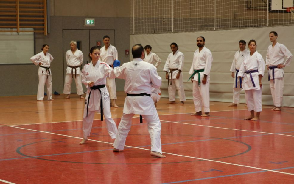 Kumite Oberstufe mit Landestrainer Jamal Laudiai    Bild: Martina Bier für den HFK