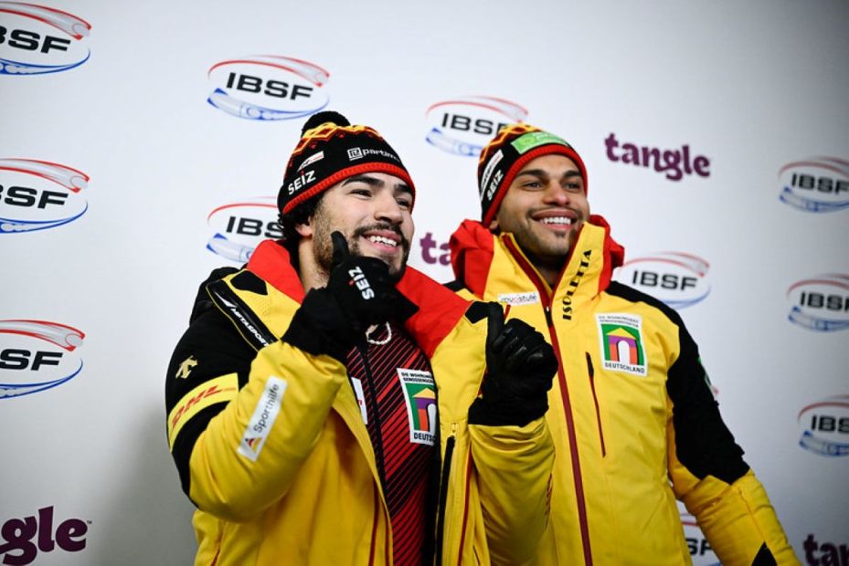 Die Eintracht Adler Adam Ammour  (Links) und Joshua Tasche weiter auf Höhenflug    Bild: Laura Lakovica IBSF