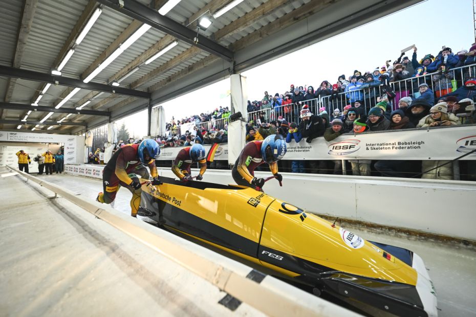 Dynamischer Start des Ammour Vierers  zum Sieg in Altenberg    Bild: Victoria Grattan IBSF