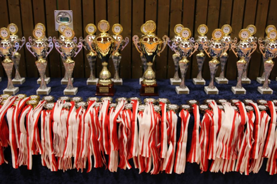 Medaillen & Pokale für die Podestplätze eins bis drei    Bild: Martina Bier (HFK Pressereferentin) für den HFK