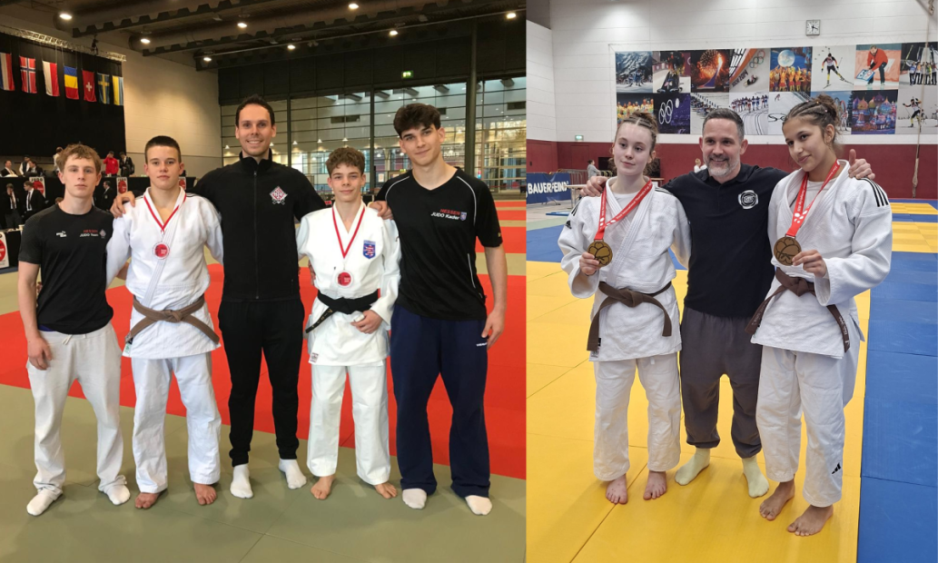 Auf dem Bild erkennt man die Kämpfer und Kämpferinnen mit ihren Coaches