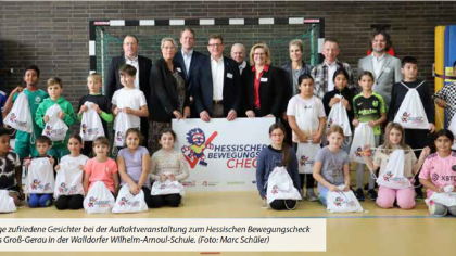Jede Menge zufriedene Gesichter bei der Auftaktveranstaltung zum Hessischen Bewegungscheck des Kreises Groß-Gerau in der Walldorfer Wilhelm-Arnoul-Schule.                Bild: Marc Schuler