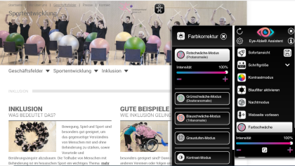 Eye-Able erm&ouml;glicht es, Websites so zu sehen, wie es f&uuml;r die pers&ouml;nlichen Bed&uuml;rfnisse am besten ist.
                Screenshot: lsb h