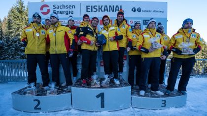Auf Podestplatz 1 die neuen deutschen Meister von links Rupert Schenk, Issam Ammour, Adam Ammour, Benedikt Hertel                Bild: Michi Schwab, BSD