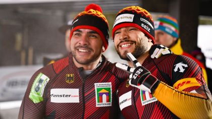 Auch ohne Medaille sind Adam und Issam Ammour gut gelaunt und zufrieden                Bild: Viesturs Lacis