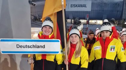 Christoph Peth und Mira Baus an der Spitze der deutschen Mannschaft beim Einmarsch der Nationen                Bild: Erica Fischbach