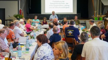 Der Vorsitzende Dr. Eckart Stein spricht auf dem Sportkreistag 2025                Bild: Sportkreis GG