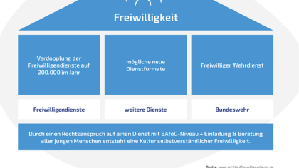 Säulenmodell Recht auf Freiwilligkeit.
            Grafik: www.rechtauffreiwilligendienst.de