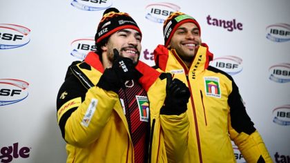 Die Eintracht Adler Adam Ammour  (Links) und Joshua Tasche weiter auf Höhenflug                Bild: Laura Lakovica IBSF