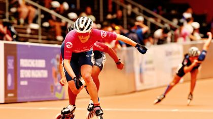 Anna-Laethisia Schimek zählt zu den besten Inlinespeedskaterinnen der Welt. Dass sie so erfolgreich ist, liegt auch am hessischen Fördersystem. „Ohne die Unterstützung der Sportstiftung Hessen wäre ich wohl nicht im Spitzensport gelandet“, sagt die 33-Jährige. Ihr Heimatverein ist der PSV BlauGelb Groß-Gerau.Foto: Thomas Wendt