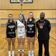 Dilara Özdemir (TV Hofheim), Valentina Beising und Emily Haux (beide HTG Bad Homburg) kämpfen um einen Platz in der U16-Nationalmannschaft                Bild: Eberhard Spissinger