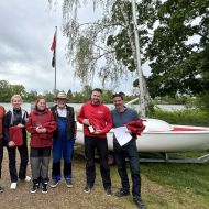 V.l.n.r.: Michael Altmann, Michaela Schmitt-Eckert (Platz 3), Marie-Christin Mai und Bernd Trost (Platz 2), Peter Hösel und Bastian Strauch (Platz 1)                Bild: Vanessa Jung