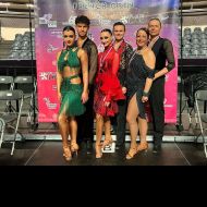 Die HTV-Lateinpaare bei den French Open: Rostyslav Stoilovskyi / Sofiia Fidiaieva, Robin Prause / Alina Giersbeck, Jörg und Alexandra Heberer                Bild: Kai Jungbluth