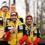 Rupert Schenk, Nick Stadelmann, Adam und Issam Ammour (von links) sind mit Rang 5 sehr zufrieden                Bild: Viesturs Lacis