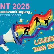 Die BundesNetzwerkTagung des queeren Sports steht unter dem selbstbewussten Slogan „Louder than ever“. Sie findet vom 14 bis 16. November in Frankfurt statt.Grafik: Sportjugend Hessen