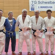 Von links nach rechts: Patrick Görner, Ralf Bacher (Abteilungsleiter Judo TG Schwalbach)
Werner Wagner, Michael Görner, Fabian Görner, Sven Deeg (HJV Präsident)                Bild: Yvonne Wagner