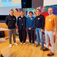 Die Sportjugend-Delegation um Timo Korf (Vorstandsmitglied), Nadine Morgenbrod, Timo Reul (Mitarbeitende der Sportjugend) Daniel Illmer (Stellvertretender Geschäftsführer der Sportjugend) und Amadeus Itzenhäuser (Vorstandsmitglied).Foto: Sportjugend Hessen