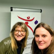 Sportjournalistin Sonja Pahl (links) mit Host Carolin Strohbehn während der Podcast-Aufnahme im lsb h. Foto: Sonja Pahl