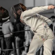 Im Rahmen des Begleitprogramms kann im MyZeil mit dem Frankfurter Turnverein 1860 gefochten werden.                 Bild: Nadine Giannolo