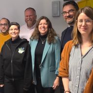 v.l.n.r.: Roland Frischkorn (Sportkreis Frankfurt), Michael Müller (Linke), Natascha Kauder (GRÜNE),   Jan Klingelhöfer (SPD), Carolin Friedrich (CDU), Dr. Julian Langner (FDP), Britta Wollkopf (Volt)