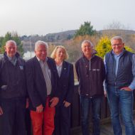 v.li. VP Finanzen Robert Heinbücher, VP Sport Karlo Schmiedel, bisheriger Präsident Klaus-Dieter Lachmann, DSV-Präsidentin Mona Küppers, neuer Präsident Michael von Schleinitz, LJO Dierk Conrad                 Bild: Markus Heinbücher