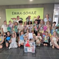 Große Freude über das tolle Sieger-Ergebnis bei den Schülerinnen und Schülern der Klasse 2c der Emma-Schule Seligenstadt.                 Bild: Sportkreis Offenbach e.V.